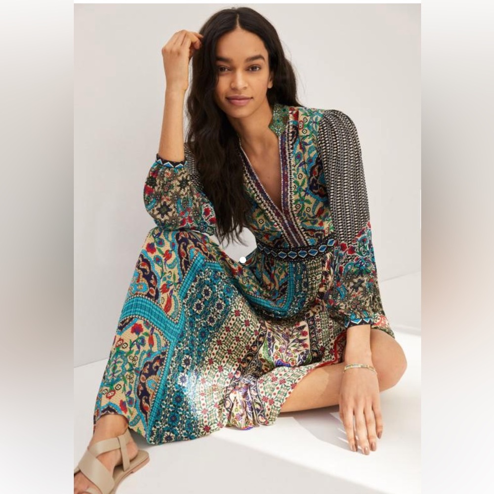 Anthropologie Bhanuni by Jyoti patterned Maxi Dress in Blue Motif NWT size 4